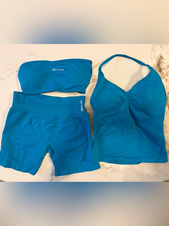 Dfyne Pants - DFYNE Blue Three-Piece Set - Tank, Bandeau & Shorts
